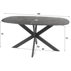 Giga Living Eettafel Zwart Marmerlook - 150x90x76cm - Deens Ovaal
