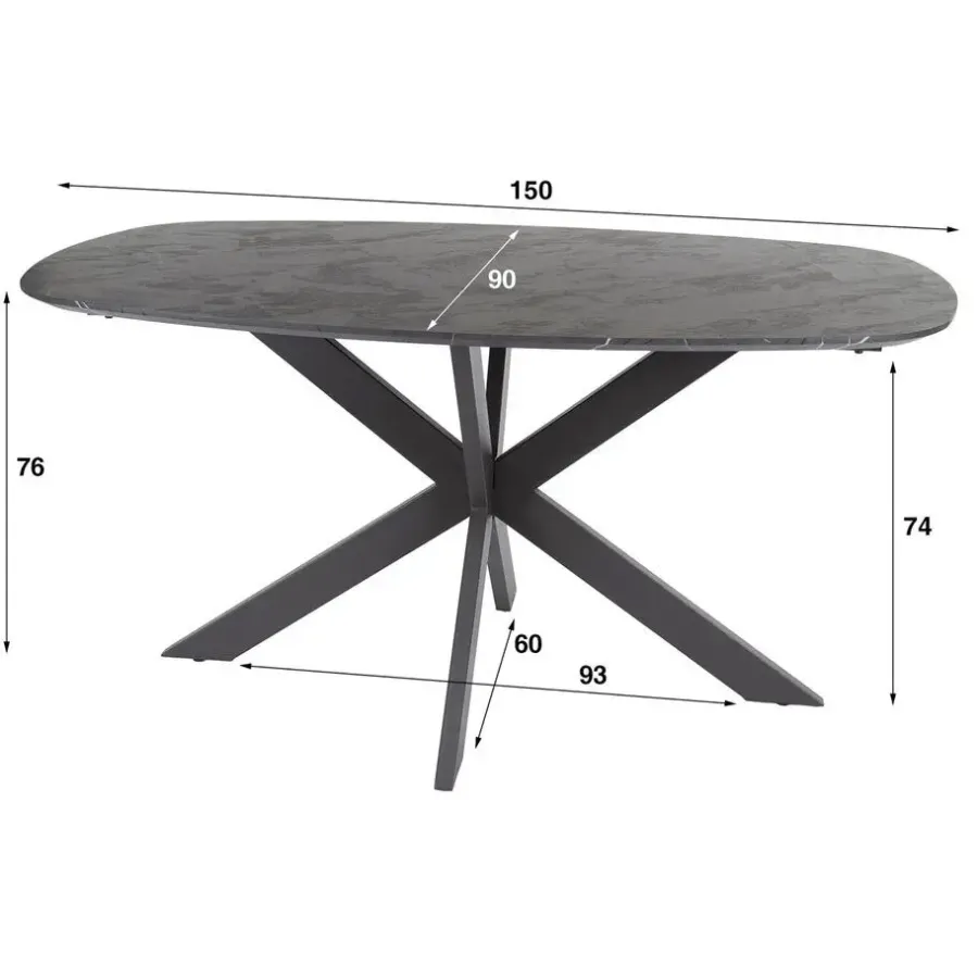 Giga Living Eettafel Zwart Marmerlook - 150x90x76cm - Deens Ovaal