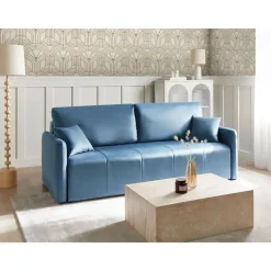 Slaapbanken|Slaapbanken-Leen Bakker EGGE - Driezitsbank - Blauw - Fluweel
