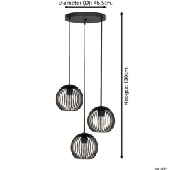 EGLO Almanzora Hanglamp - E27 - Ø 46.5 cm - Staal - Zwart/Koper