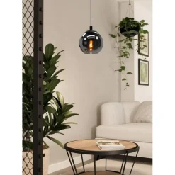 Hanglampen-EGLO Ariscani Hanglamp - E27 - Ø 20 cm - rookglas - Zwart