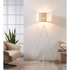 Staande Lampen-EGLO Arnhem Staande lamp - E27 - Papier/Staal - Wit/Bruin