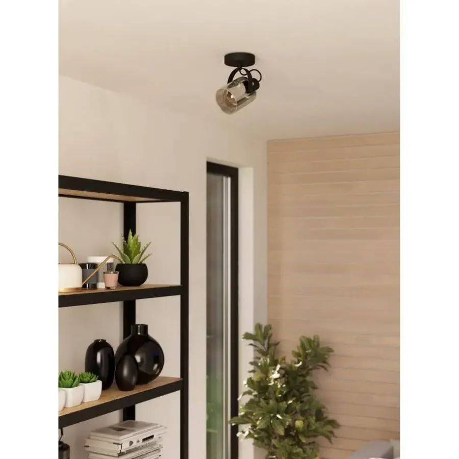 Spots-EGLO Berregas Spot - E27 - Rookglas - Zwart