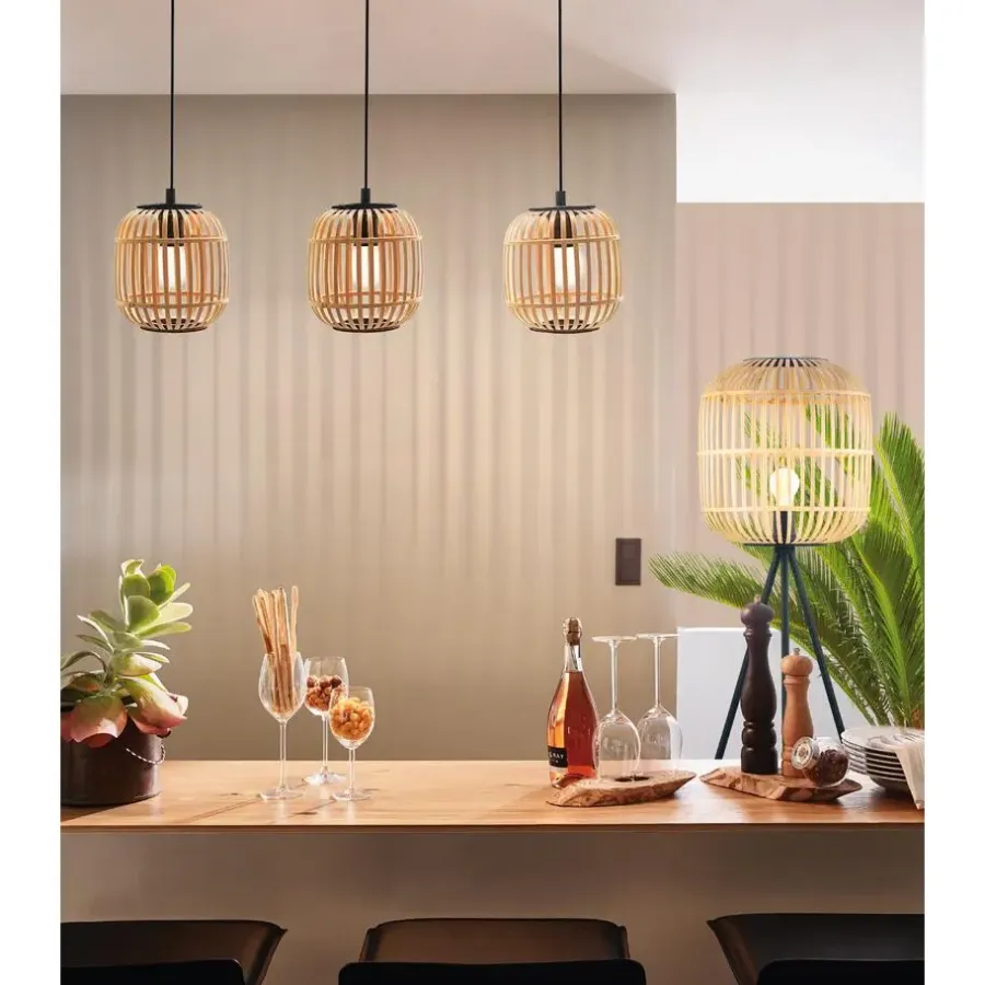 EGLO Bordesley Vloerlamp - E27 - 139 cm - Zwart/Natuur