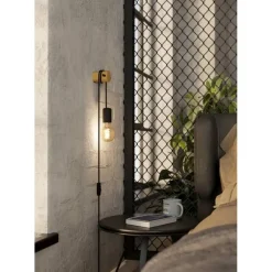 Wandlampen-EGLO Buddon Wandlamp - E27 - 5,5 cm - Bruin/Zwart