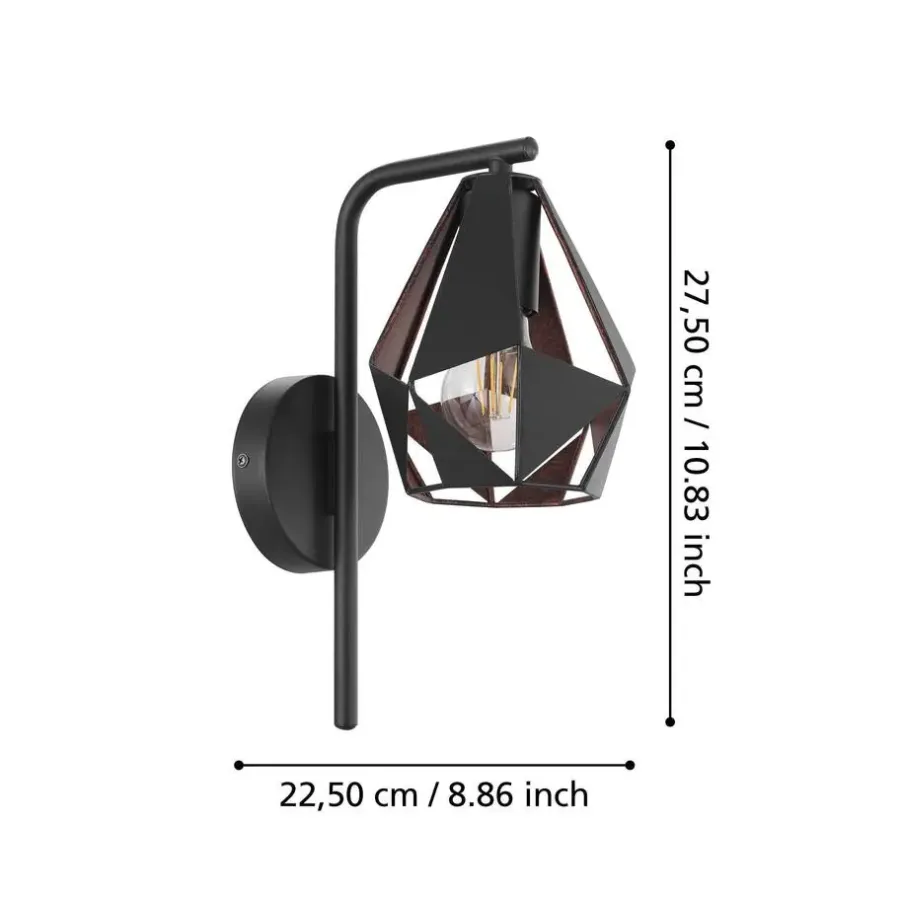Wandlampen-EGLO Carlton 4 Wandlamp - E27 - 16 cm - Zwart/Koper