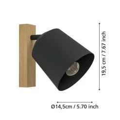 Wandlampen-EGLO Cotorro Wandlamp - E27 - 14.5 cm - Zwart/Bruin