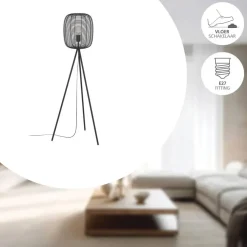 Staande Lampen-EGLO Derwen Vloerlamp - E27 - Metaal - Zwart