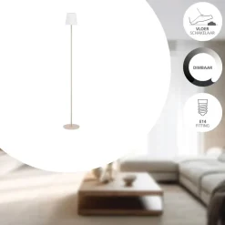 Staande Lampen-EGLO Fiorana Vloerlamp - E14 - Hoogte 140,5 cm - Zandkleur/Wit