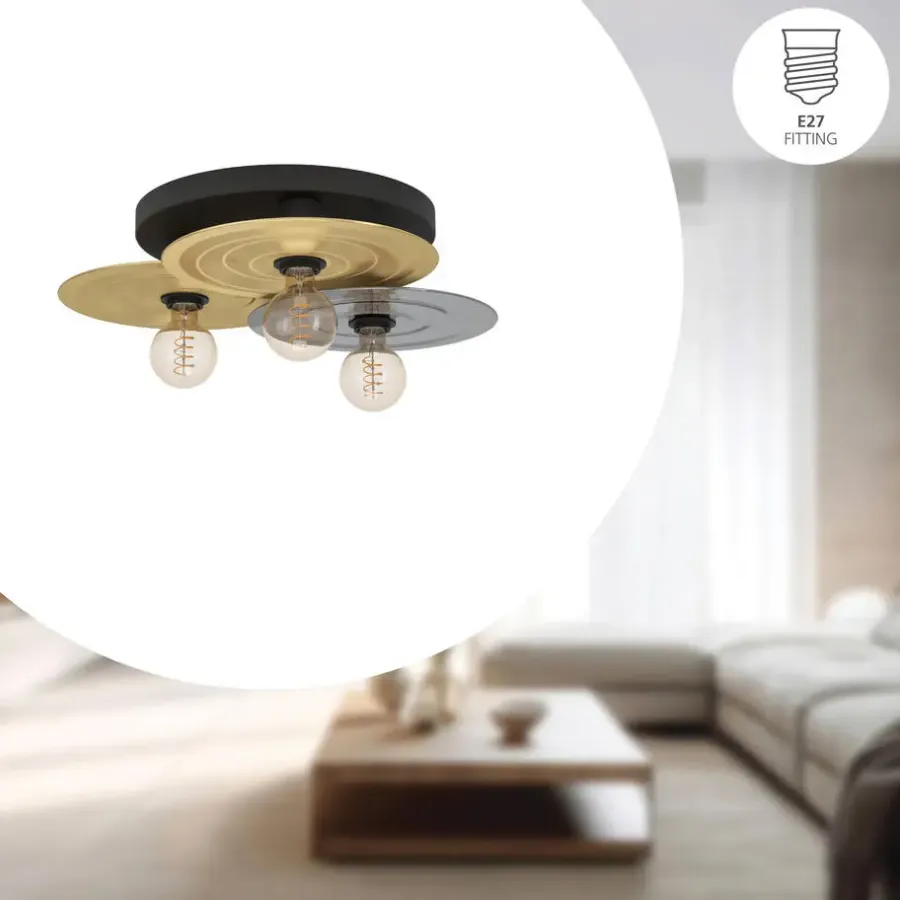 EGLO Lintmill Plafondlamp - E27 - Ø 53 cm - Zwart/Goud/Grijs