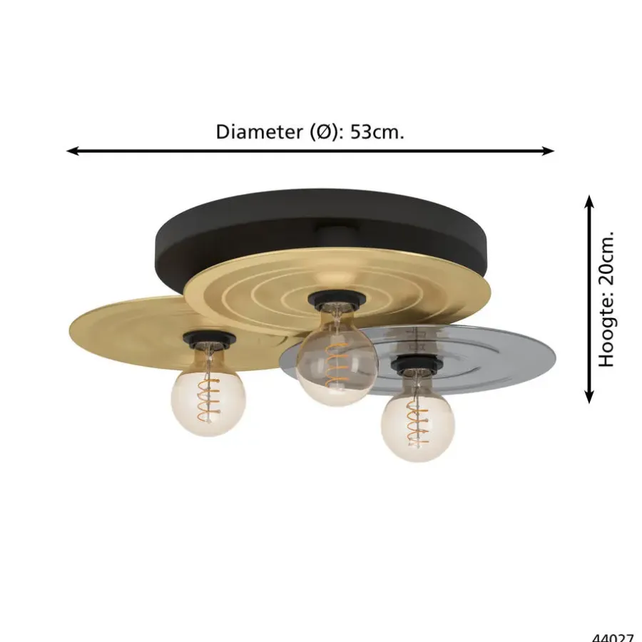 EGLO Lintmill Plafondlamp - E27 - Ø 53 cm - Zwart/Goud/Grijs