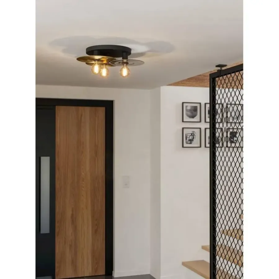 EGLO Lintmill Plafondlamp - E27 - Ø 53 cm - Zwart/Goud/Grijs