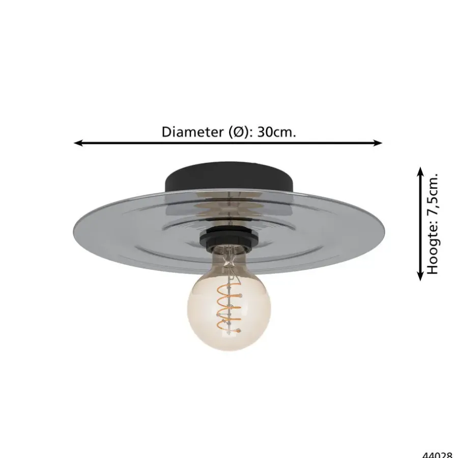 EGLO Lintmill Plafondlamp - Wandlamp - E27 - Ø 30 cm - Zwart/Grijs