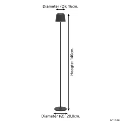 EGLO Mannera-L Staande lamp - USB-C - H 140 cm - Zwart