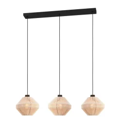 Hanglampen-EGLO Midsumer Hanglamp - 3 x E27 - 92 cm - Zwart/Crème - Textiel