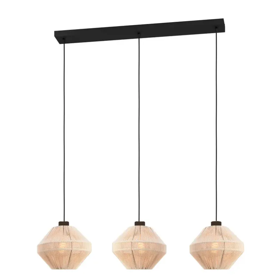 Hanglampen-EGLO Midsumer Hanglamp - 3 x E27 - 92 cm - Zwart/Crème - Textiel