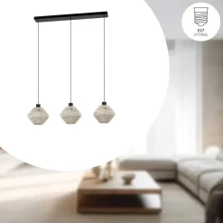Hanglampen-EGLO Midsumer Hanglamp - 3 x E27 - 92 cm - Zwart/Crème - Textiel