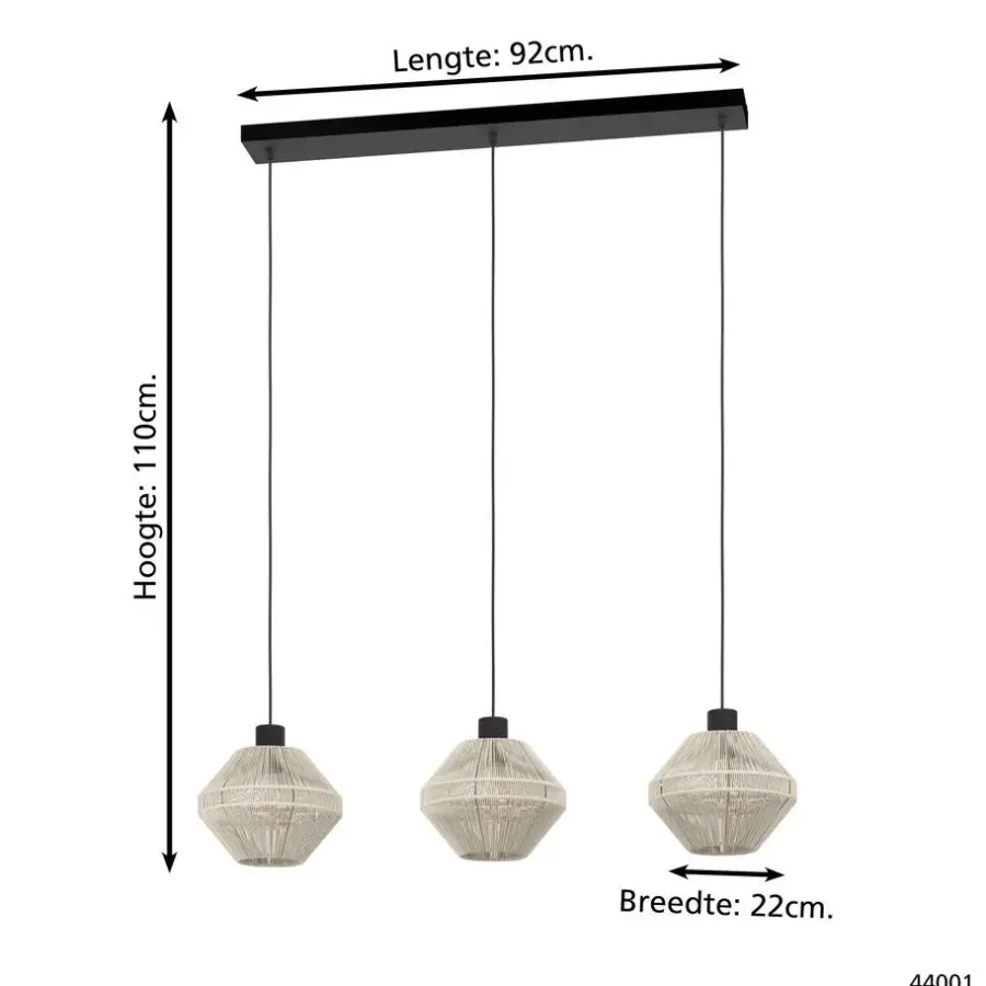 Hanglampen-EGLO Midsumer Hanglamp - 3 x E27 - 92 cm - Zwart/Crème - Textiel
