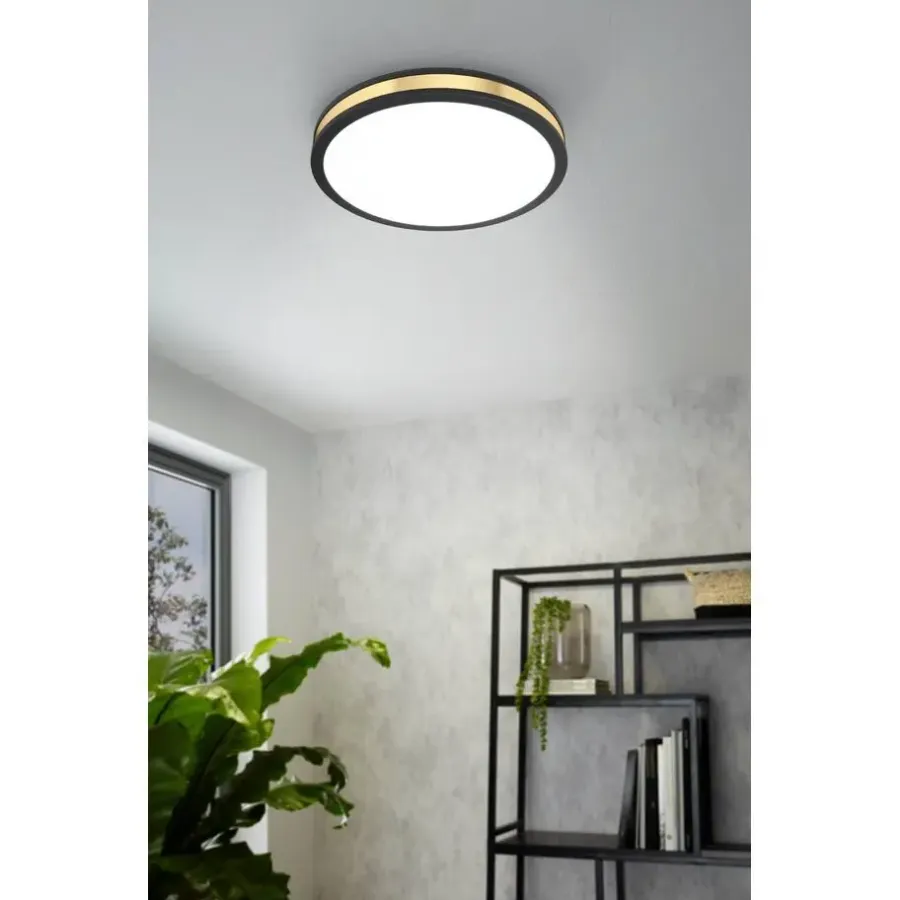 Plafondlampen-EGLO Pescaito Plafond- en Wandlamp - LED - Ø 28 cm - Zwart/Wit/Goud