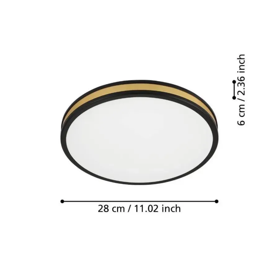 Plafondlampen-EGLO Pescaito Plafond- en Wandlamp - LED - Ø 28 cm - Zwart/Wit/Goud