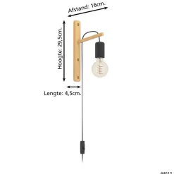 Wandlampen-EGLO Pockley Wandlamp - E27 - 29,5 cm - Bruin/Zwart