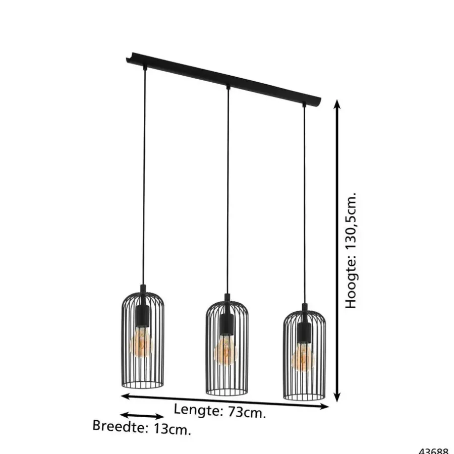 EGLO Roccamena 1 Hanglamp - E27 - 73 cm - Zwart