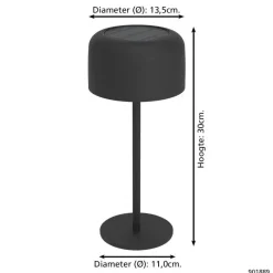 EGLO Roccanova Tafellamp - Solar - 30 cm - Zwart - Oplaadbaar
