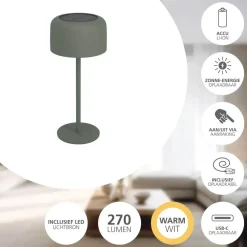 Buitenverlichting|Tafellampen-EGLO Roccanova Tafellamp - Solar - 30 cm - Groen - Oplaadbaar