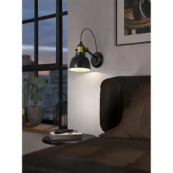 Wandlampen-EGLO Thornford Wandlamp - E27 - Staal - Zwart/Goud