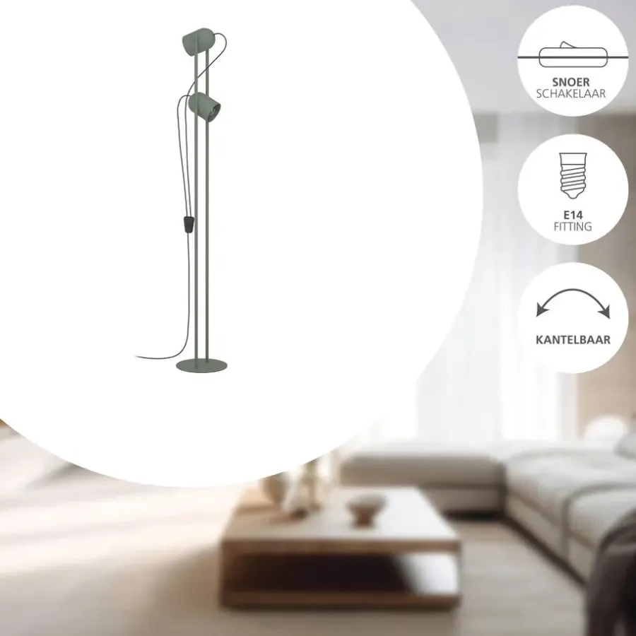 Staande Lampen-EGLO Tilston Vloerlamp - E14 - 142.5 cm - Groen - Kantelbaar