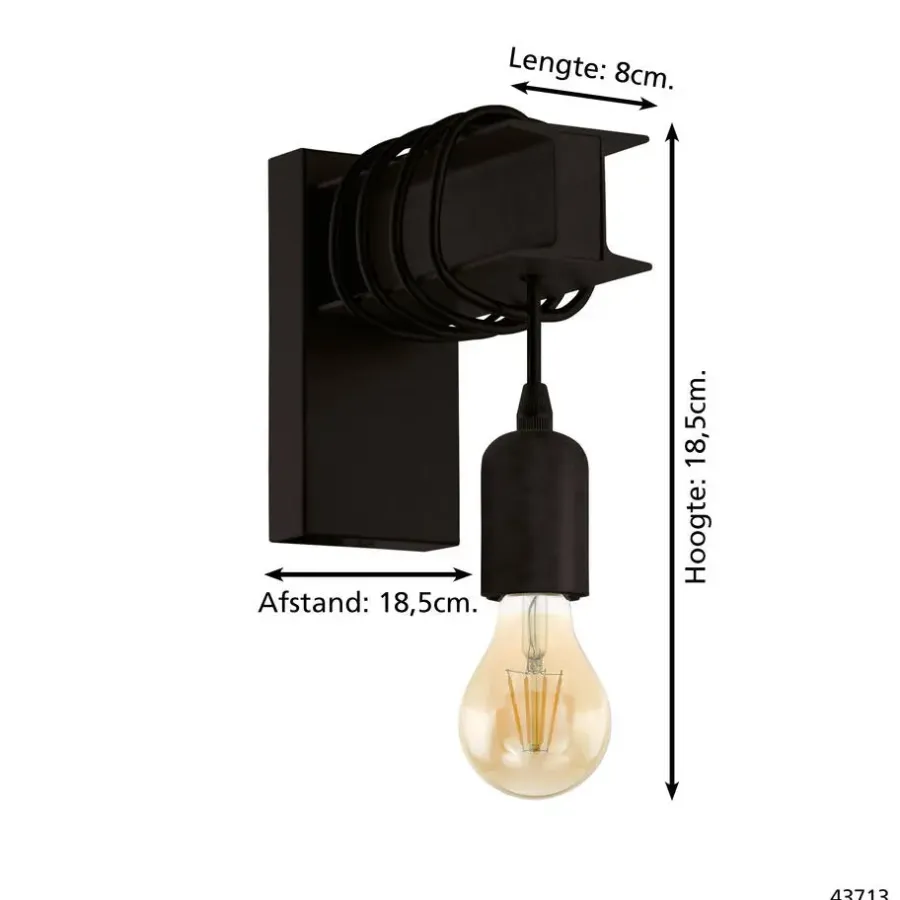 Wandlampen-EGLO Townshend 6 Wandlamp - E27 - 19 cm - Zwart