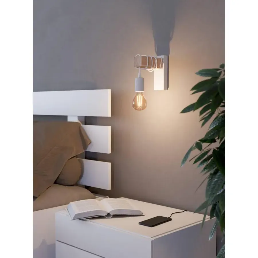 Wandlampen-EGLO Townshend Wandlamp - E27 - 21,5 cm - Wit/Bruin
