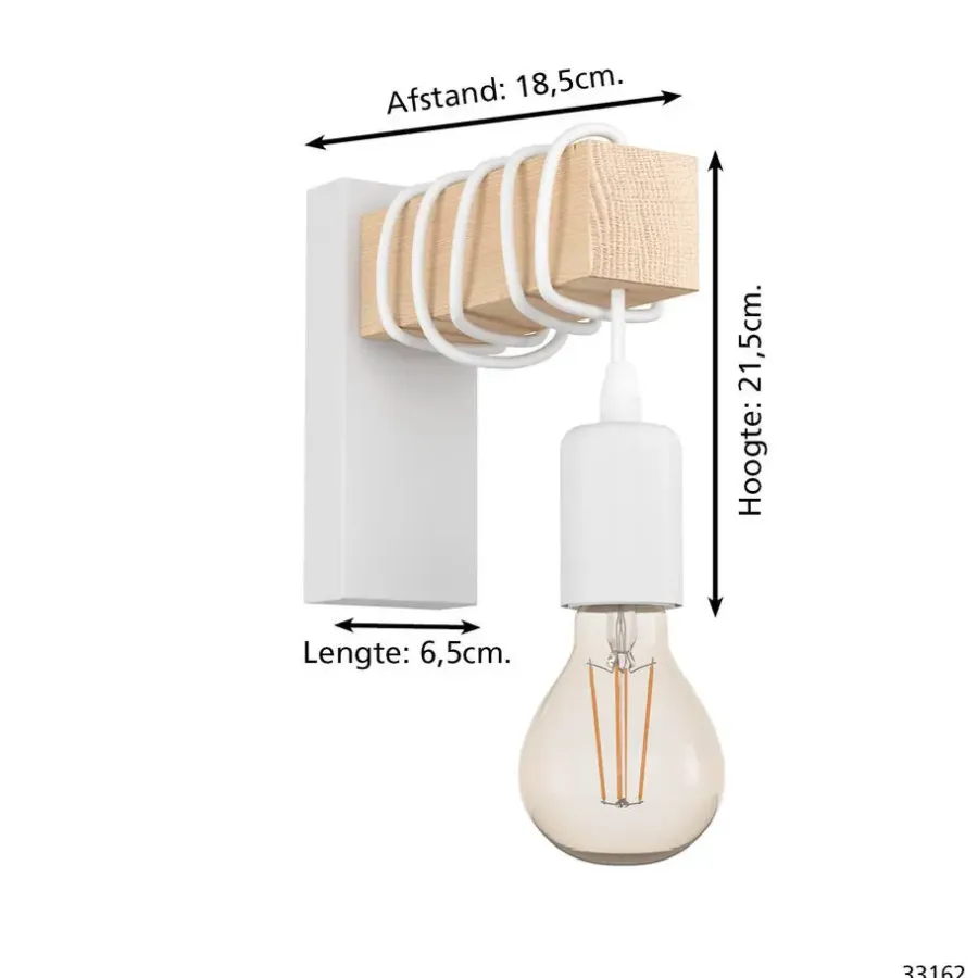 Wandlampen-EGLO Townshend Wandlamp - E27 - 21,5 cm - Wit/Bruin