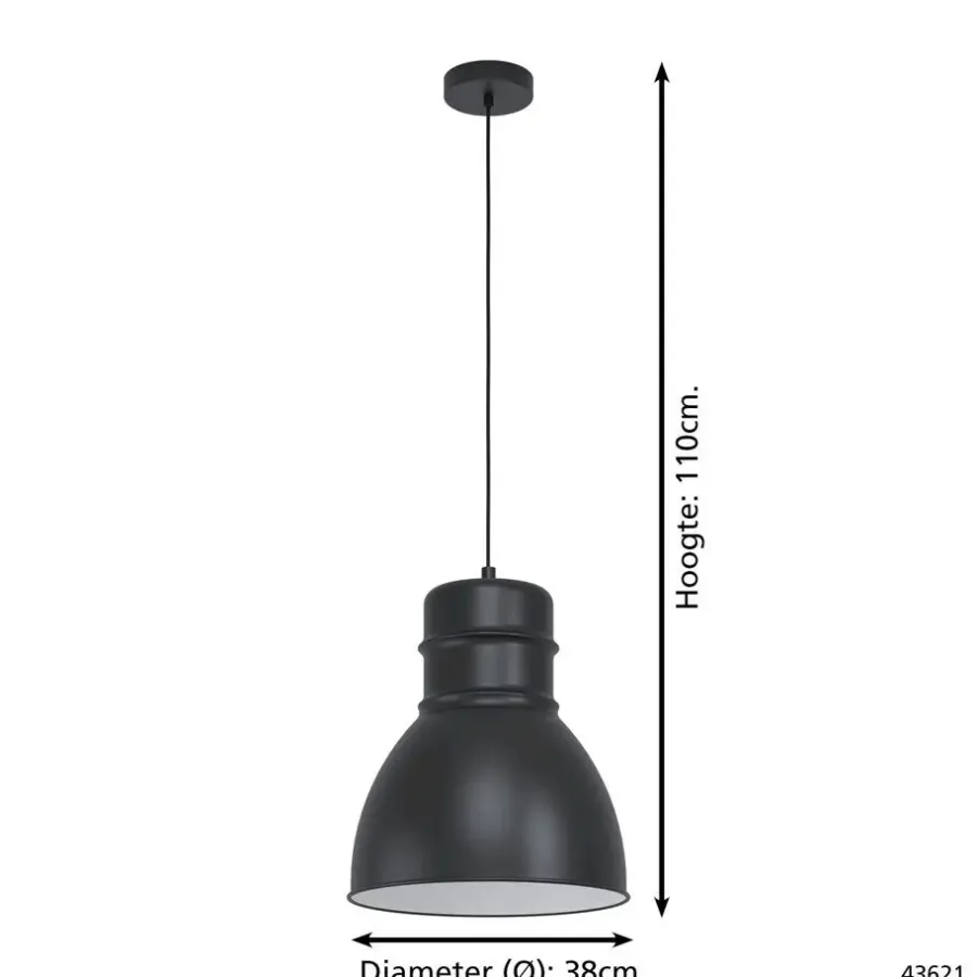 Hanglampen-EGLO EburyHanglamp-E27-Ø38cm-Zwart/Wit
