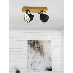 Plafondlampen-EGLO Gatebeck-wand/plafondlamp-2-lichts-E14-hout/zwart