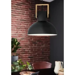 Hanglampen-EGLO LubenhamHanglamp-1lichts-Ø30cm.-E27-Zwart/hout