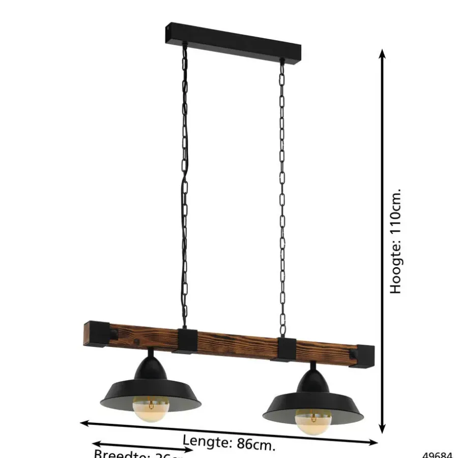 EGLO OldburyHanglamp-E27-86cm-Zwart/Bruin/Landelijk