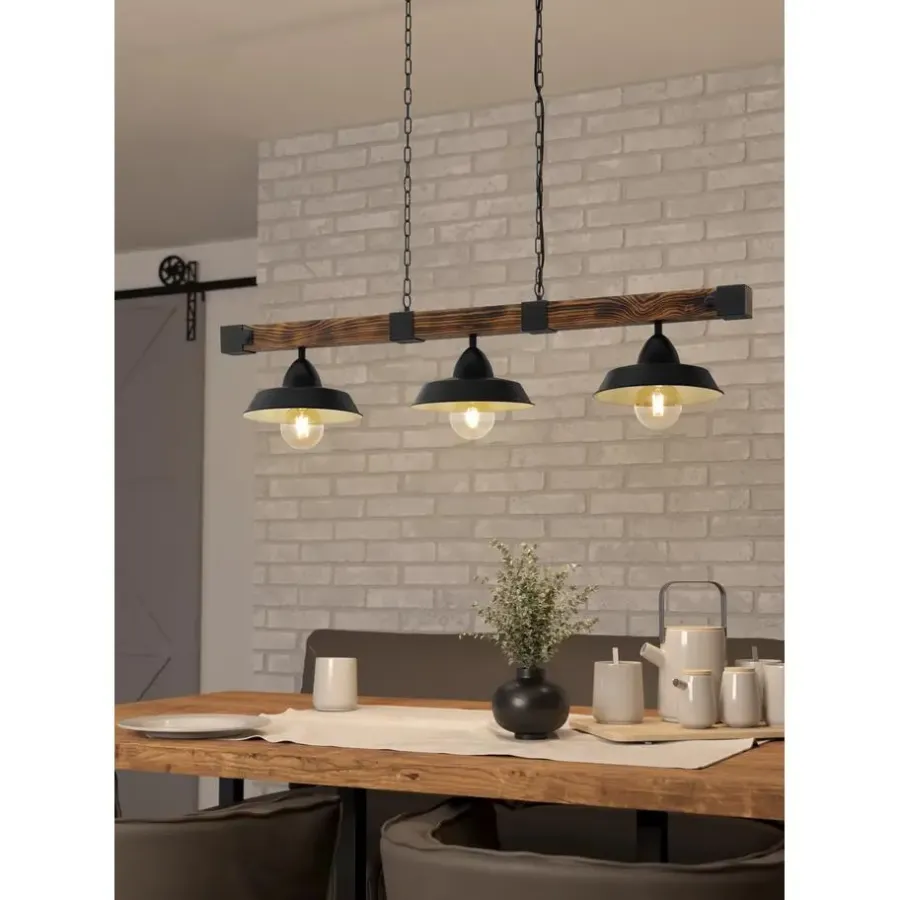 Hanglampen-EGLO OldburyHanglamp-3-Lichts-E27zwart/bruin