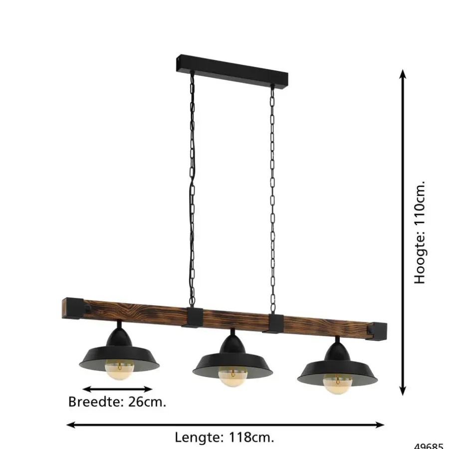 Hanglampen-EGLO OldburyHanglamp-3-Lichts-E27zwart/bruin