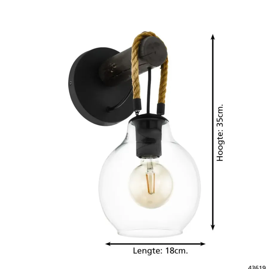 EGLO RodingWandlamp-E27-35cm-Zwart/Bruin