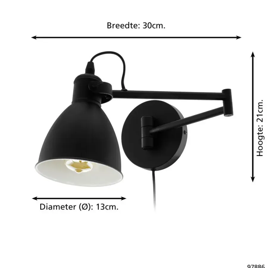 Wandlampen-EGLO SanPeriWandlamp-E27-30cm-Zwart