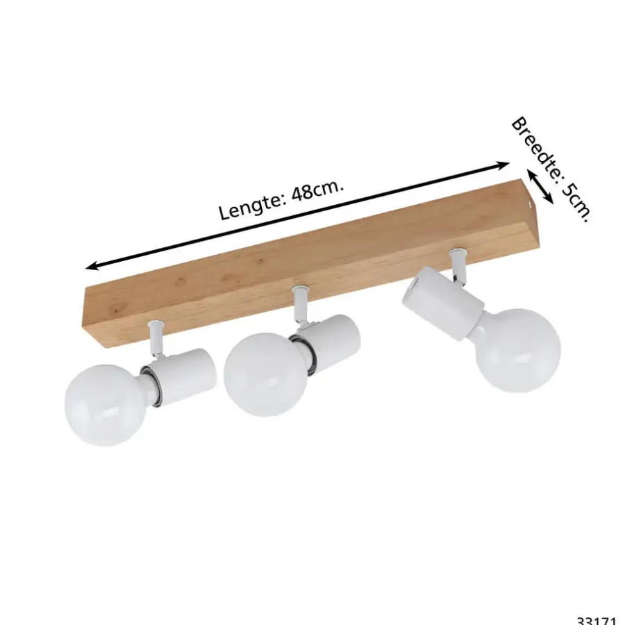 EGLO Townshend3-Plafondlamp-3-lichts-E27-eikenhout/wit