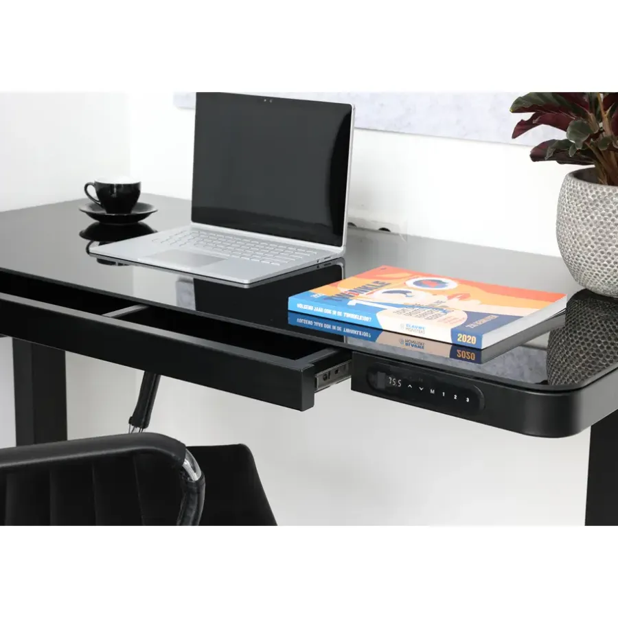 Zit-Sta-Bureaus-IVOL Elektrisch verstelbaar bureau / thuiswerkplek - 120x60 cm - Glas zwar