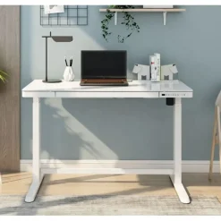 Euroseats Elektrisch verstelbaar bureau / thuiswerkplek - 120x60 cm - Glas wit