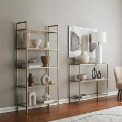 Emob Locelso Boekenplank - Gehard Glas - Metalen Frame - Goud