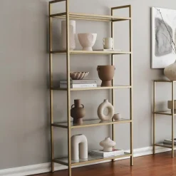 Emob Locelso Boekenplank - Gehard Glas - Metalen Frame - Goud