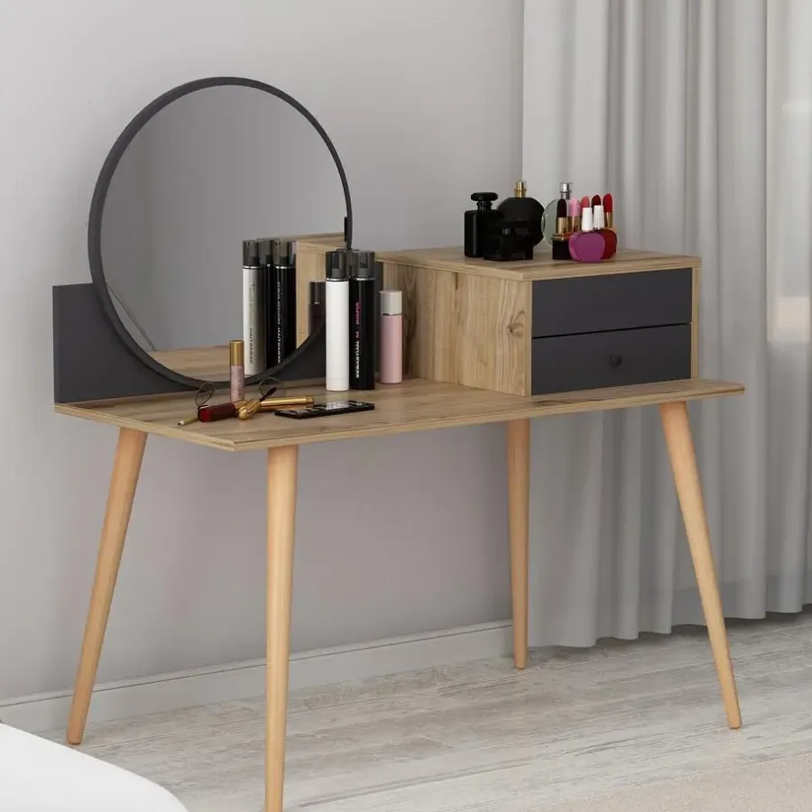Kaptafels-Emob Make-uptafel Woody Fashion - 120 x 60 x 96 cm - Walnut Anthracite-design