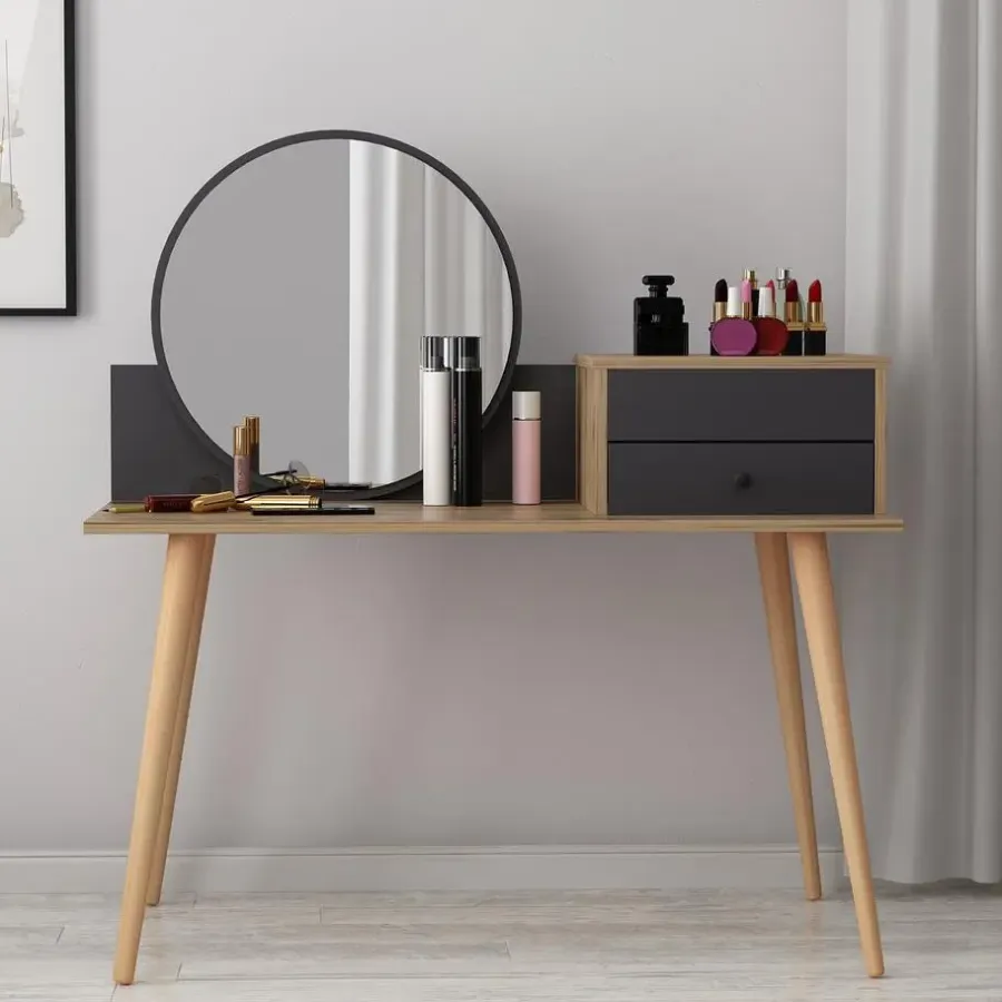 Kaptafels-Emob Make-uptafel Woody Fashion - 120 x 60 x 96 cm - Walnut Anthracite-design