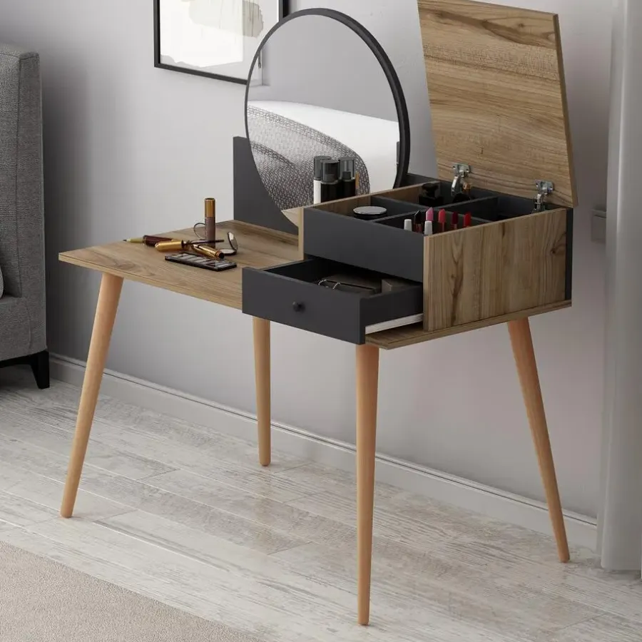 Kaptafels-Emob Make-uptafel Woody Fashion - 120 x 60 x 96 cm - Walnut Anthracite-design