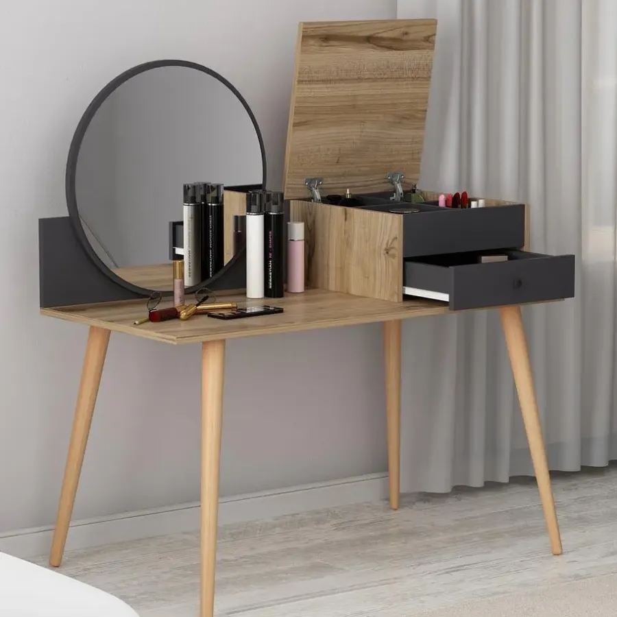 Kaptafels-Emob Make-uptafel Woody Fashion - 120 x 60 x 96 cm - Walnut Anthracite-design